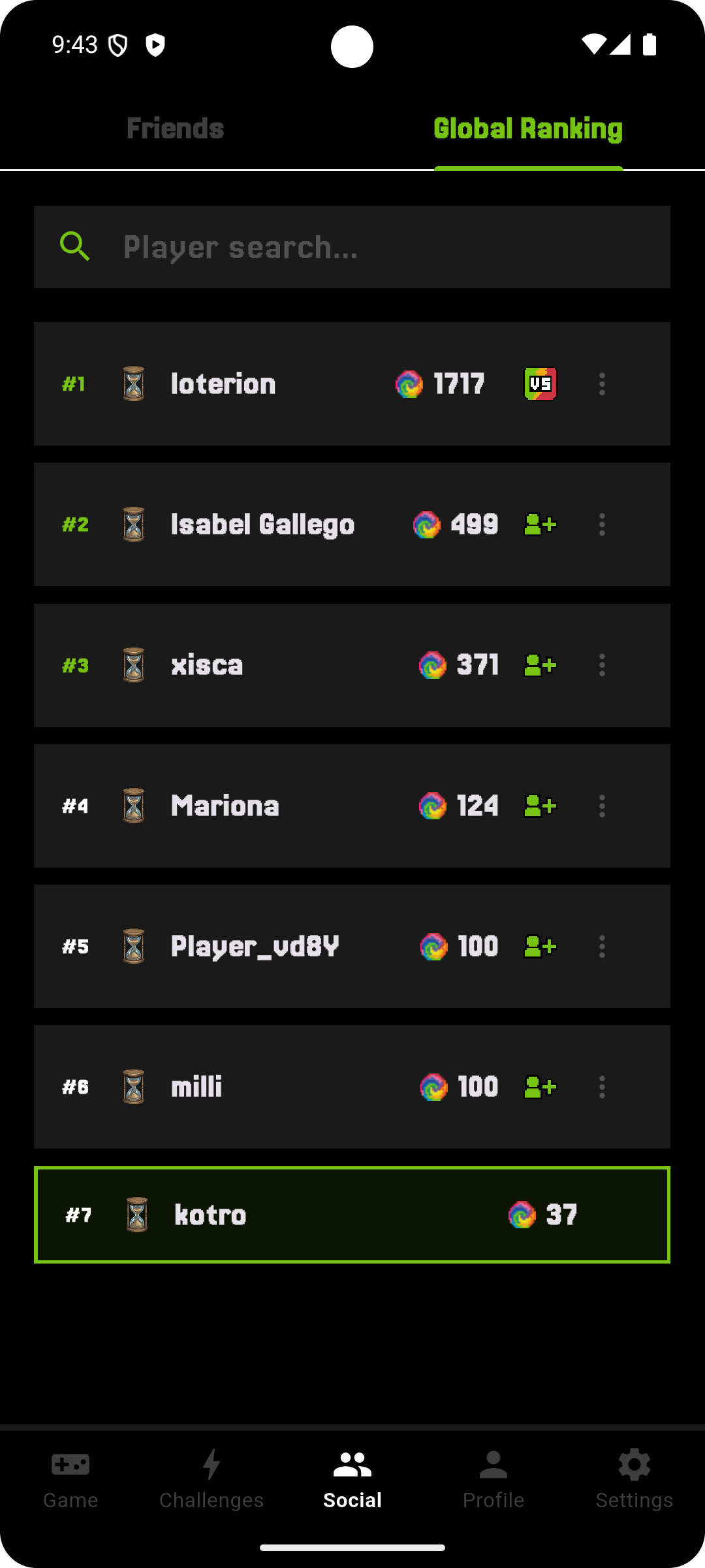 Results screen